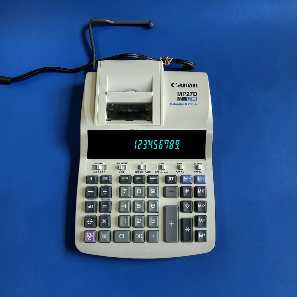 Vintage Calculator Canon MP27D Clock & Calendar 12 Digit 2 Color Printing TESTED